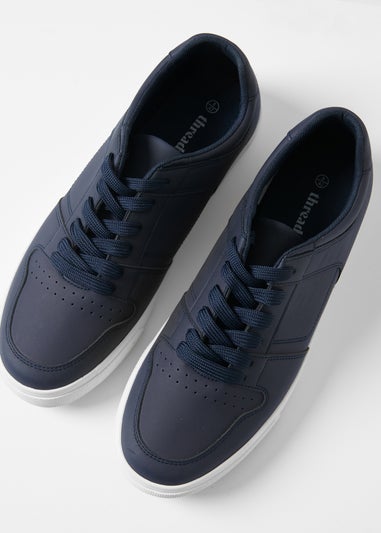 Threadbare Navy Stitch Detail Court Trainers