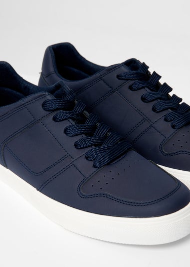 Threadbare Navy Stitch Detail Court Trainers
