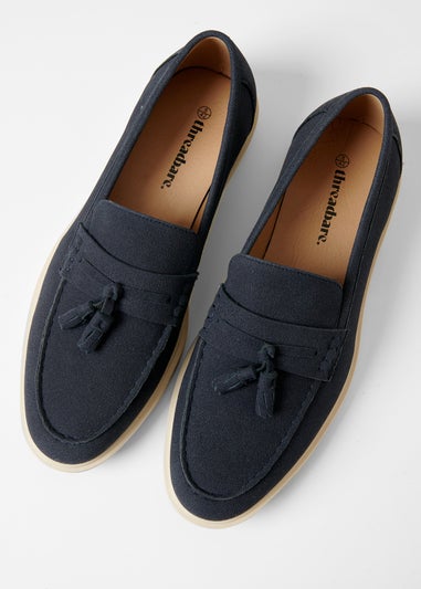 Threadbare Navy Faux Suede Tassel Loafers