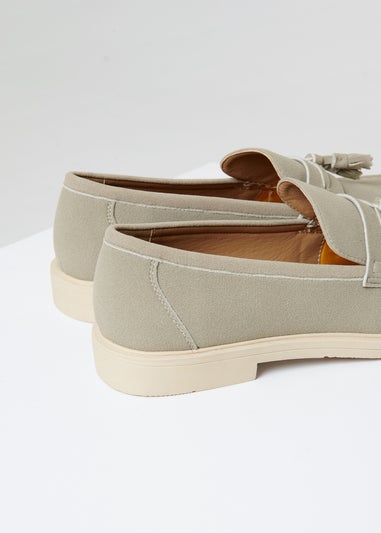 Threadbare Stone Faux Suede Tassel Loafers