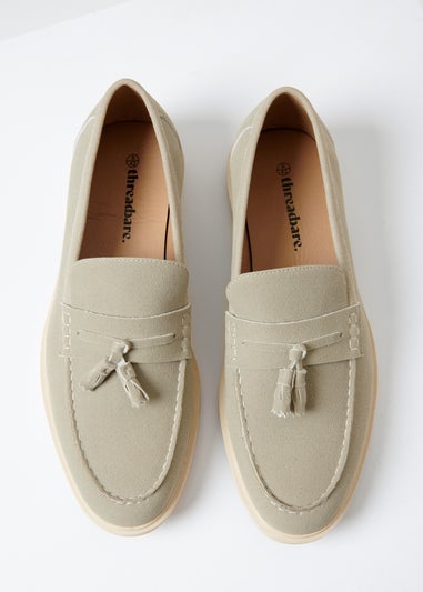 Threadbare Stone Faux Suede Tassel Loafers