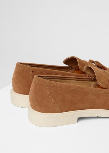 Threadbare Tan Faux Suede Tassel Loafers