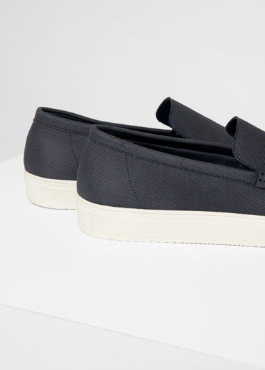 Threadbare Navy Textured Slip On Loafers
