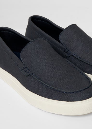 Threadbare Navy Textured Slip On Loafers
