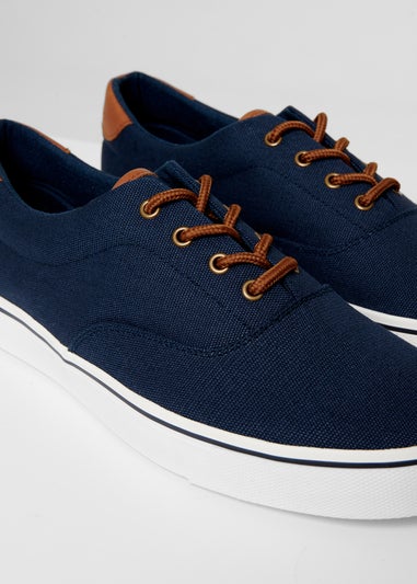 Threadbare Navy Lace-Up Canvas Trainers