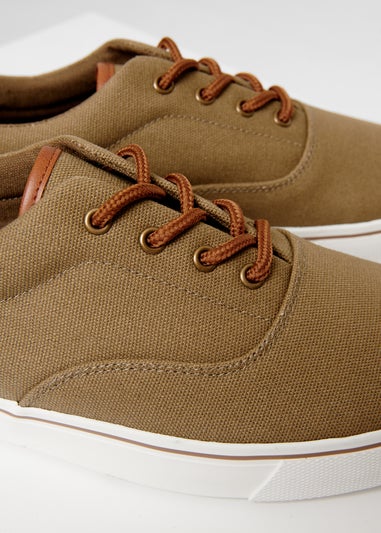 Threadbare Khaki Lace-Up Canvas Trainers
