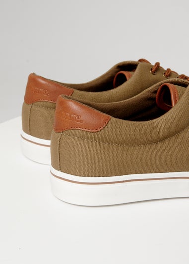 Threadbare Khaki Lace-Up Canvas Trainers