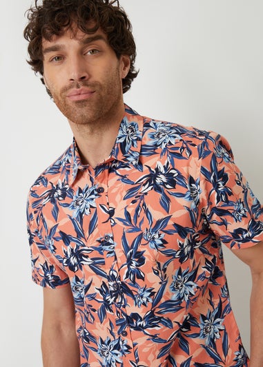 Threadbare Apricot Latham Cotton Floral Print Short Sleeve Shirt