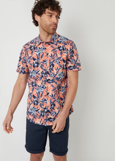 Threadbare Apricot Latham Cotton Floral Print Short Sleeve Shirt