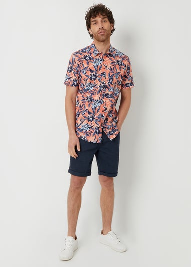 Threadbare Apricot Latham Cotton Floral Print Short Sleeve Shirt