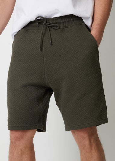 Threadbare Khaki Mitch Cotton Blend Textured Sweat Shorts
