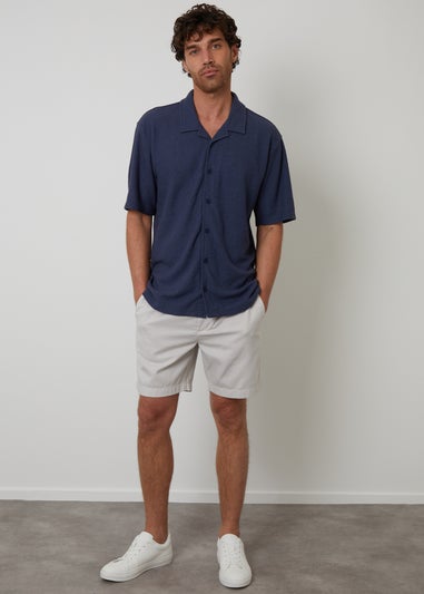 Threadbare Blue Relaxed Fit Textured Revere Collar Shirt