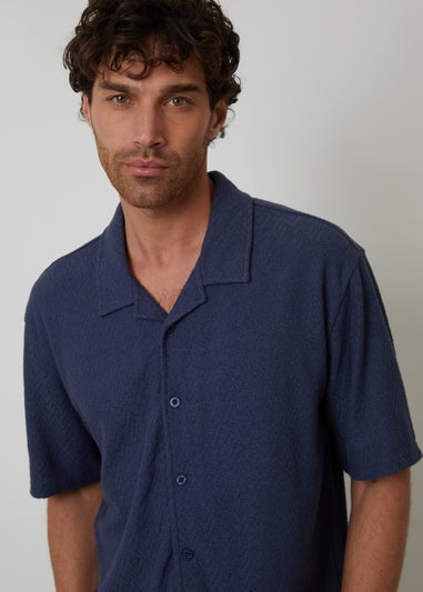 Threadbare Blue Relaxed Fit Textured Revere Collar Shirt