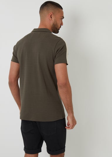 Threadbare Khaki Crochet Detail Revere Collar Polo Shirt