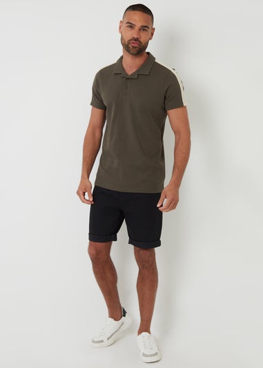 Threadbare Khaki Crochet Detail Revere Collar Polo Shirt