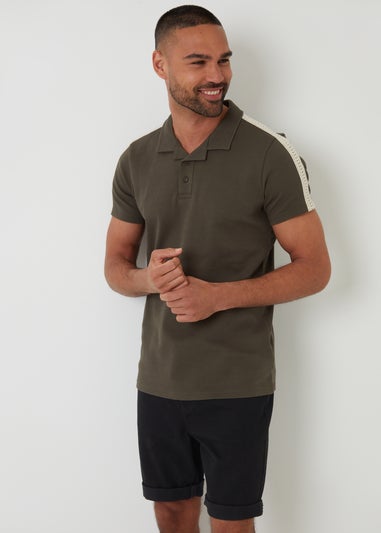 Threadbare Khaki Crochet Detail Revere Collar Polo Shirt