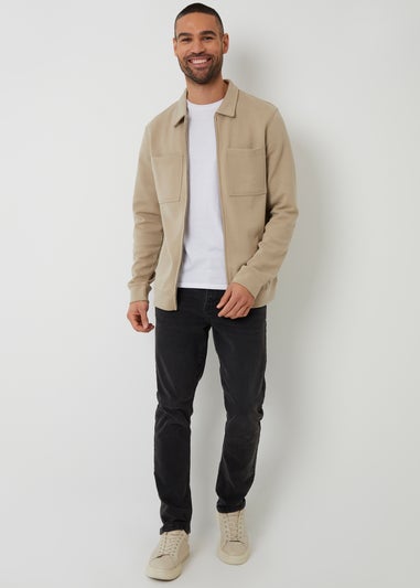 Threadbare Stone Zip Through Pique Shacket