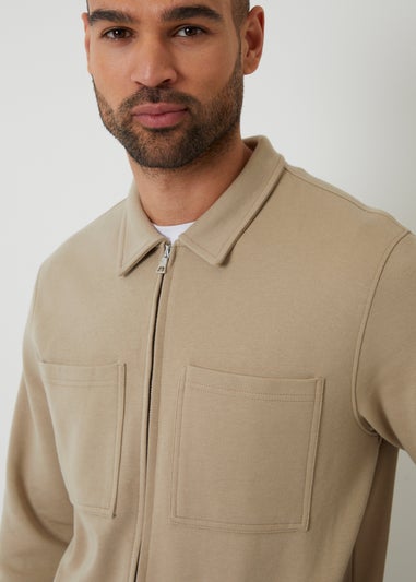 Threadbare Stone Zip Through Pique Shacket