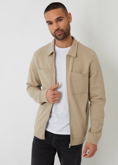 Threadbare Stone Zip Through Pique Shacket