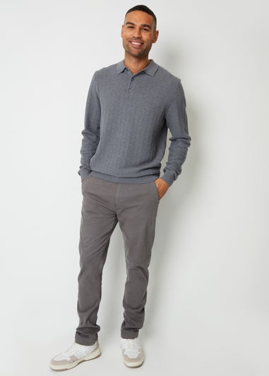 Threadbare Dark Grey Salerno Slim Fit Canvas Trousers With Stretch