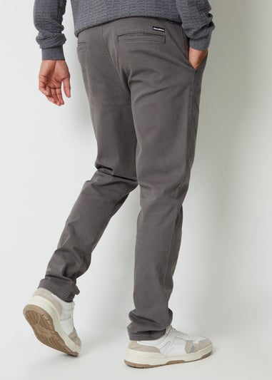Threadbare Dark Grey Salerno Slim Fit Canvas Trousers With Stretch