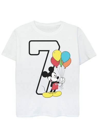 Disney Mickey Mouse 7th Birthday Kids White Graphic T-Shirt (7-11 Years)