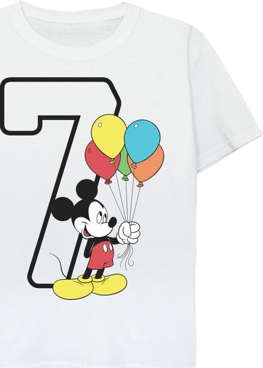 Disney Mickey Mouse 7th Birthday Kids White Graphic T-Shirt (7-11 Years)