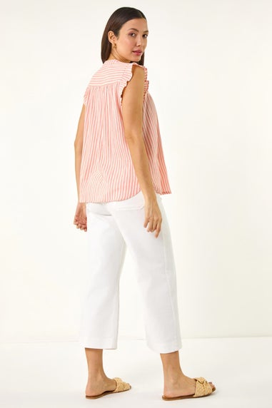Roman Light Pink Stripe Print Frill Blouse