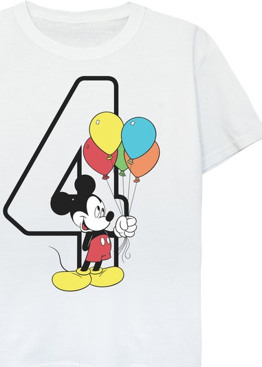 Disney Mickey Mouse 4th Birthday Kids White Graphic T-Shirt (3-6 Years)