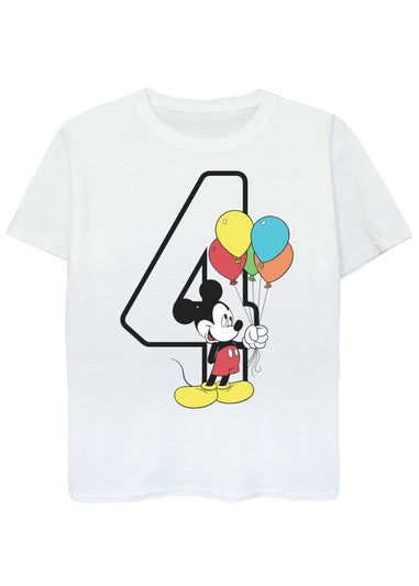 Disney Mickey Mouse 4th Birthday Kids White Graphic T-Shirt (3-6 Years)