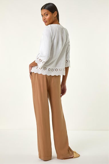 Roman Ivory Cotton Broderie Hem Blouse