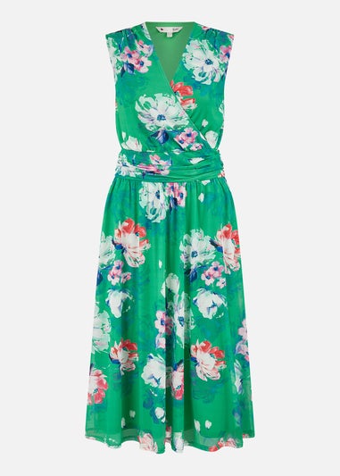 Yumi Green Blossom Print Stretch Mesh Dress With Pockets