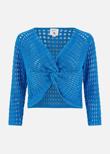 Yumi Blue Cotton Crochet Knitted Top