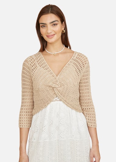 Yumi Beige Cotton Crochet Knitted Top