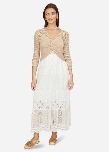 Yumi Beige Cotton Crochet Knitted Top
