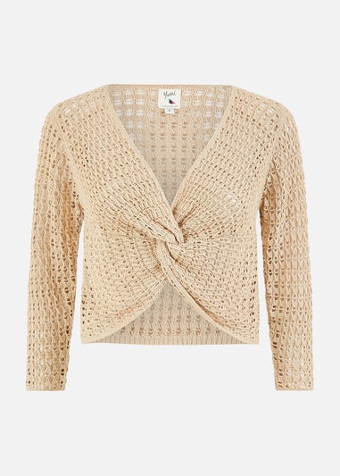 Yumi Beige Cotton Crochet Knitted Top