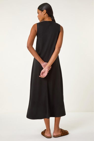 Roman Black Sandwash Stretch Midi Dress