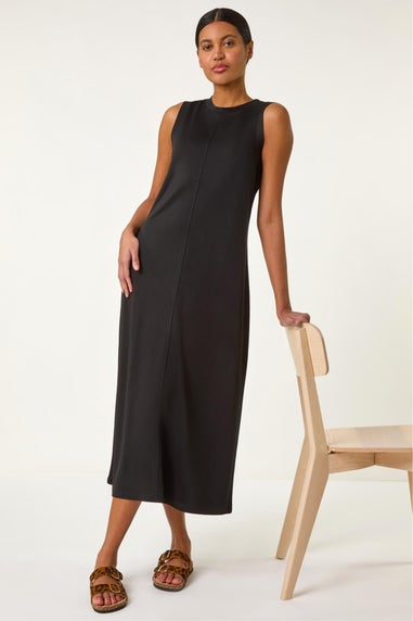 Roman Black Sandwash Stretch Midi Dress
