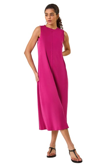 Roman Magenta Sandwash Stretch Midi Dress