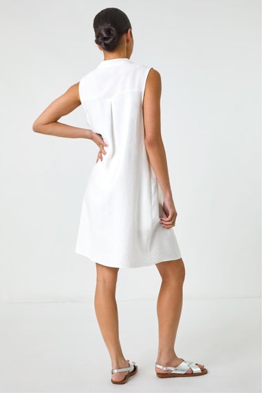 Roman White Petite Pintuck Pocket Dress