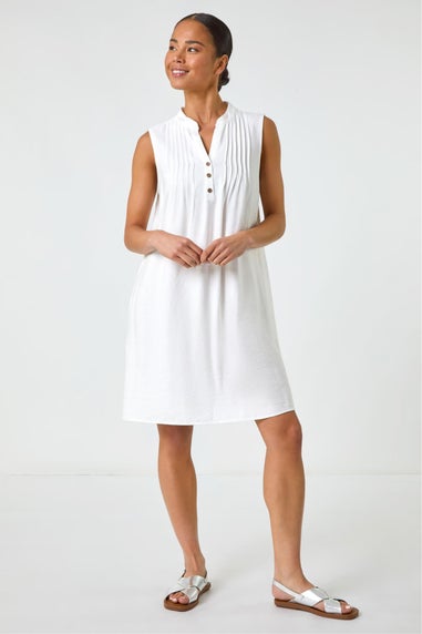 Roman White Petite Pintuck Pocket Dress