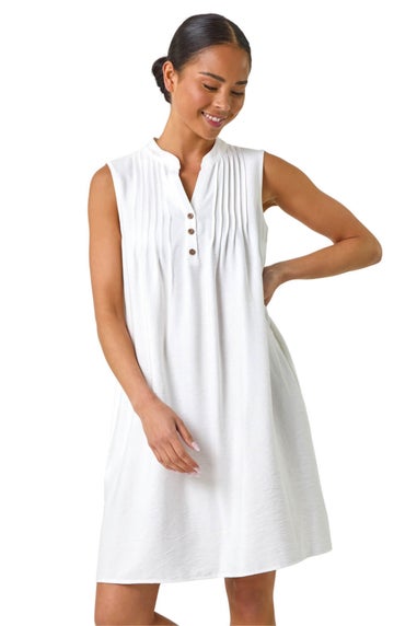 Roman White Petite Pintuck Pocket Dress