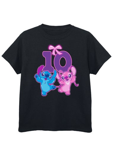 Disney Lilo & Stitch 10th Birthday Kids Black Graphic T-Shirt (9-13 Years)