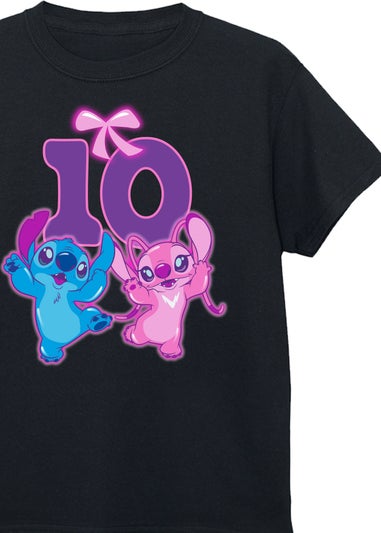 Disney Lilo & Stitch 10th Birthday Kids Black Graphic T-Shirt (9-13 Years)