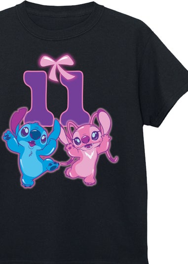 Disney Lilo & Stitch 11th Birthday Kids Black Graphic T-Shirt (9-13 Years)