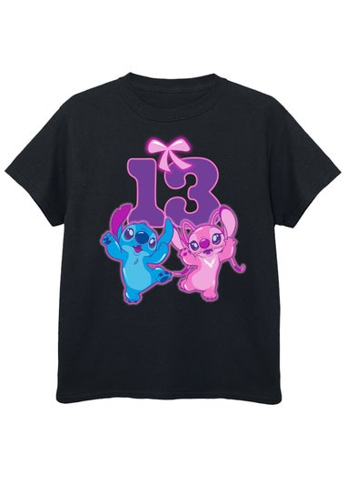 Disney Lilo & Stitch 13th Birthday Kids Black Graphic T-Shirt (9-13 Years)