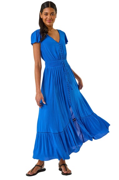 Roman Royal Blue Tiered Buttoned Maxi Dress