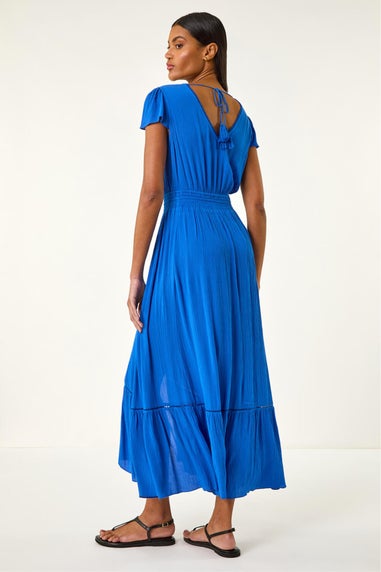 Roman Royal Blue Tiered Buttoned Maxi Dress