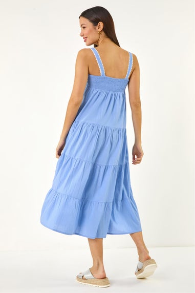 Roman Light Blue Ric Rac Trim Midi Dress