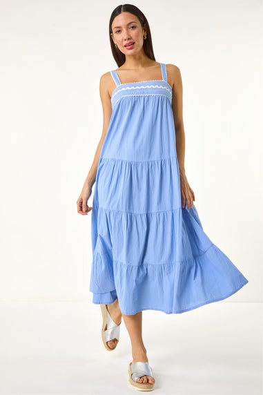 Roman Light Blue Ric Rac Trim Midi Dress